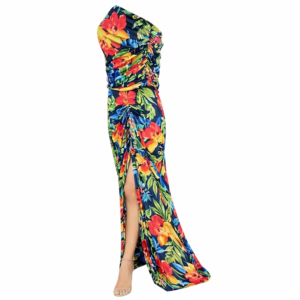 NWT Lilly's Kloset tropical resortwear stretch mesh strapless dress L maxi - Picture 9 of 9
